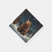 Retro bruin beer middernacht winterlandschap servet (Hoek)