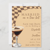 Retro Bruin Beige Espresso Martini Foto Bruiloft Save The Date (Voorkant)
