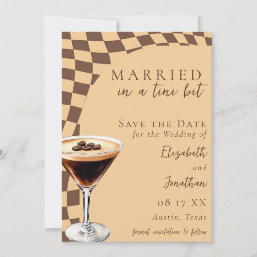 Retro Bruin Beige Espresso Martini Fotobruiloft Save The Date (Voorkant)