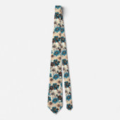 Retro Bruin Blauw Bloemmotief Stropdas (Voorkant)