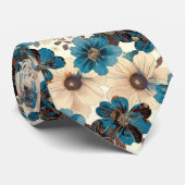 Retro Bruin Blauw Bloemmotief Stropdas (Opgerold)