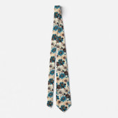 Retro Bruin Blauw Bloemmotief Stropdas (Achterkant)