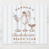 Retro Bruin & Blauwe Strepen Bachelorette Sprankel Sparkling Wijnetiket (Enkel label)