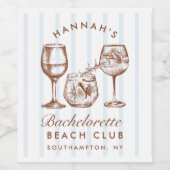 Retro bruin & blauwe strepen vrijgezellenfeest fon wijn etiket (Enkel label)