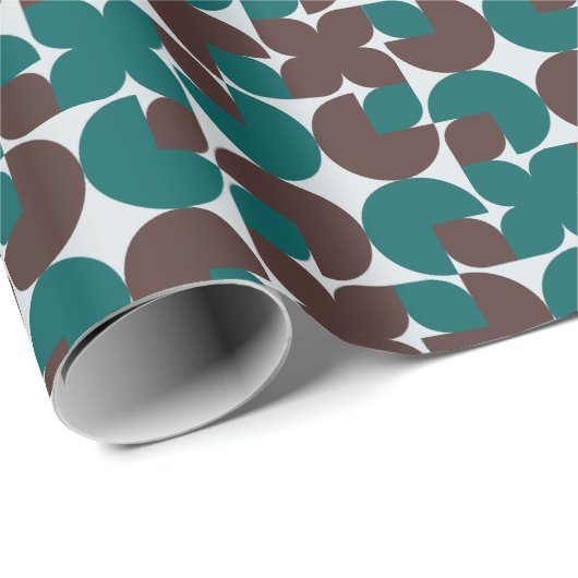 Retro Bruin & Blauwgroen Schelpen, Bladeren, en Bl Cadeaupapier (Rol Hoek)