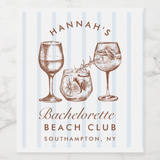 Retro bruin en blauwe strepen vrijgezellenfeest gl wijn etiket (Enkel label)