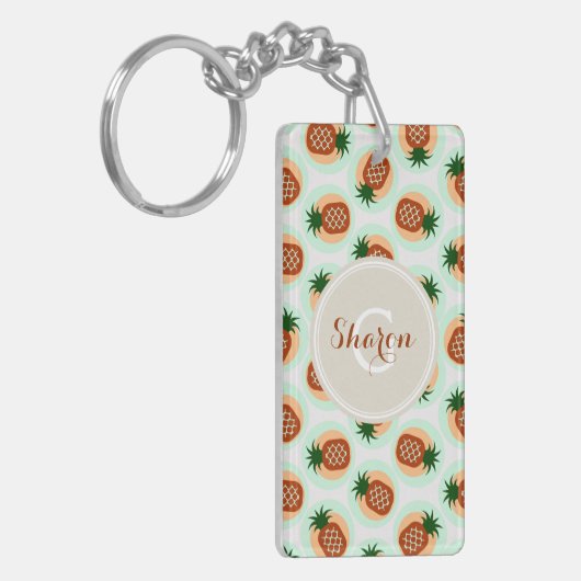 Retro bruin en de patronenmonogram van de sleutelhanger (Voorkant Links)