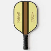 Retro bruin en geel gestreepte pickleball peddel paddle (Voorkant)