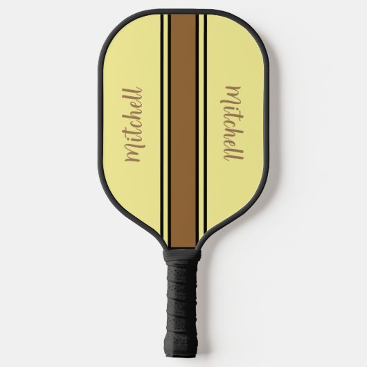 Retro bruin en geel gestreepte pickleball peddel pickleball paddle (Achterkant)