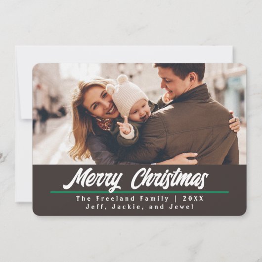 Retro Bruin Foto Kerstmis Kaart | Horizontaal (Voorkant)