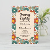 Retro Bruin Groen Bloemen Groovy 80ste Verjaardag Kaart (Staand voorkant)