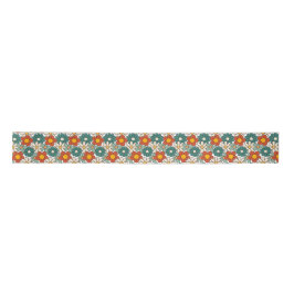 Retro Bruin Groen Hippie Floral Groovy Satijnen Lint