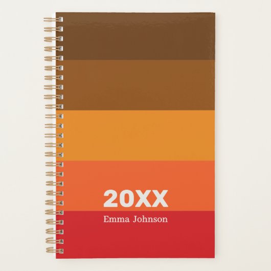 Retro Bruin Oranje Rood Streep 2026 Naam Planner (Voorkant)