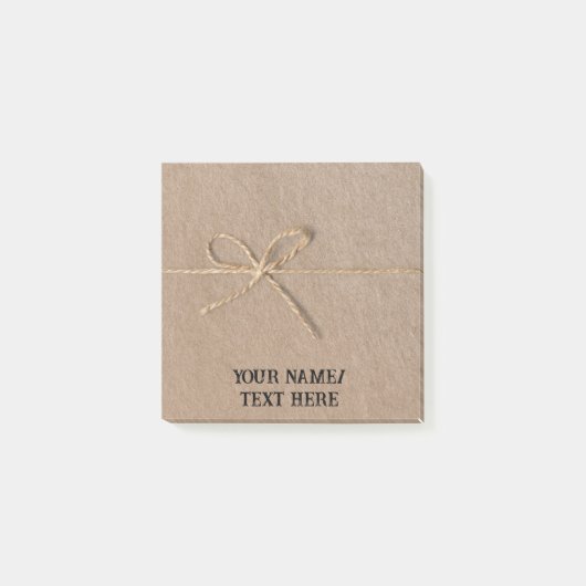 Retro bruin papier met string - bewerkbare tekstpo post-it® notes (Voorkant)