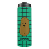 Retro, Bruine Aardappel, Blauwgroen Custom Thermosbeker (Voorkant)