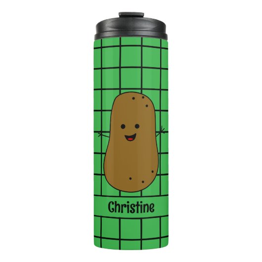 Retro, Bruine Aardappel, Groen Custom Thermosbeker (Voorkant)