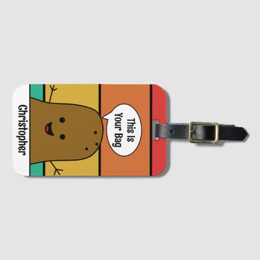 Retro, bruine aardappel, uw tas, op maat bagagelabel (Voorkant (horizontaal))