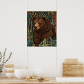 Retro bruine beer kunst boho boslandschap bos poster (Keuken)