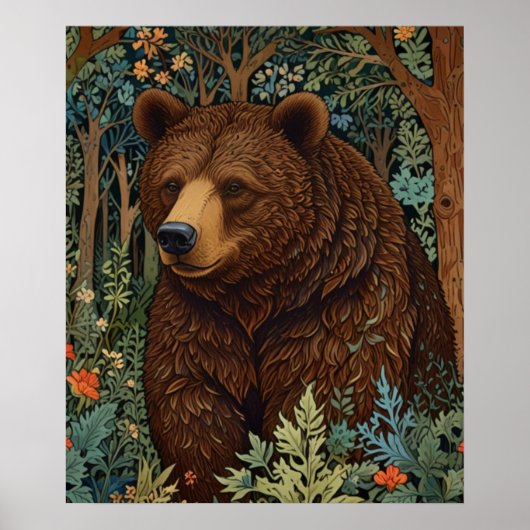 Retro bruine beer kunst boho boslandschap bos poster (Voorkant)