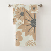 Retro Bruine Bloemen Bad Handdoek (Insitu)