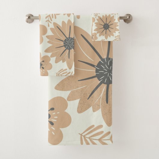 Retro  Bruine Bloemen Bad Handdoek (Insitu)