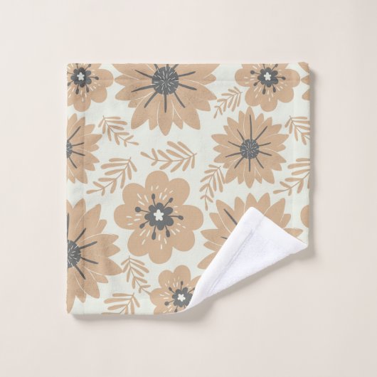 Retro Bruine Bloemen Bad Handdoek (Wasdoekje)