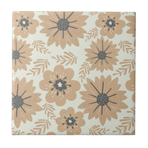 Retro  Bruine Bloemen Tegeltje