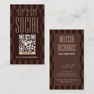 Retro bruine en beige QR-code die scanbaar is voor Visitekaartje