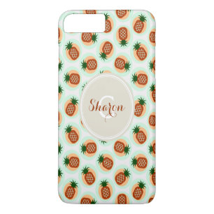 Retro bruine en mint ananas patronen monogram iPhone 8/7 plus hoesje