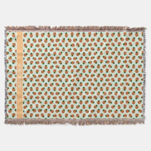 Retro bruine en mint ananas patronen monogram deken (Voorkant)