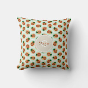 Retro bruine en mint ananas patronen monogram kussen