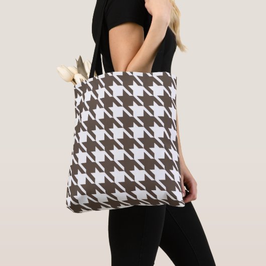 Retro bruine houndstooth-tas tote bag (Dichtbij)