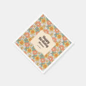 Retro Bruine Perzik Bloemen Groovy Verjaardag Servet (Hoek)