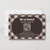 Retro bruine ruit Casual trouw-QR-code RSVP Kaartje (Voorkant)