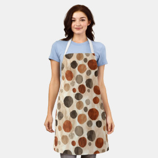 Retro bruine stippenpatroon apron met all-over pri schort