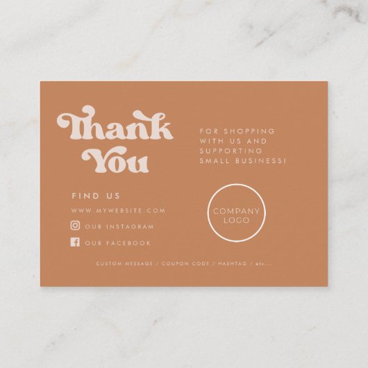 Retro Bruine suiker Dank u voor de bijsluiter Visitekaartje (Achterkant)
