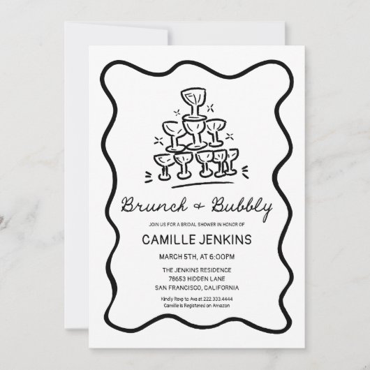 Retro Brunch en Bubbly Bridal Shower uitnodiging (Voorkant)