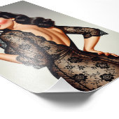 Retro Brunette Pin-up Girl 50's Glamour Style Foto Afdruk (Hoek)