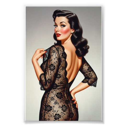 Retro Brunette Pin-up Girl 50's Glamour Style Foto Afdruk (Voorkant)