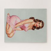 Retro Brunette Pin-up Girl in Pink Legpuzzel (Horizontaal)