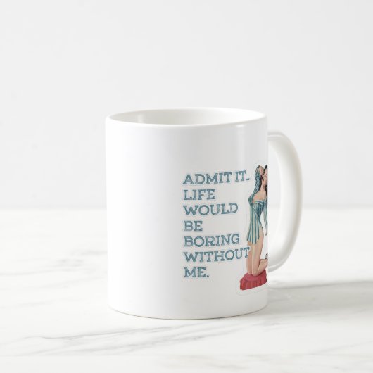 Retro  Brunette Pin-up in PJ's Koffiemok (Voorkant rechts)