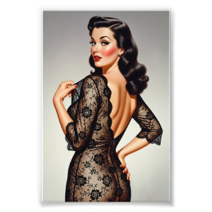 Retro brunette pin-up meisje 50's glamour stijl foto afdruk