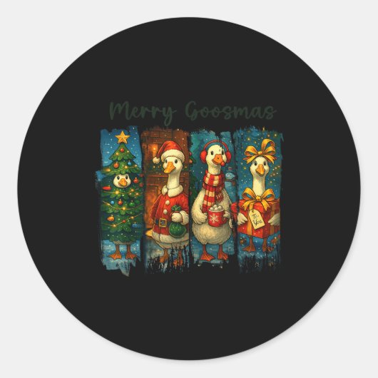 Retro Brushstroke Goose Christmas Merry Goosmas Xm Ronde Sticker (Voorkant)