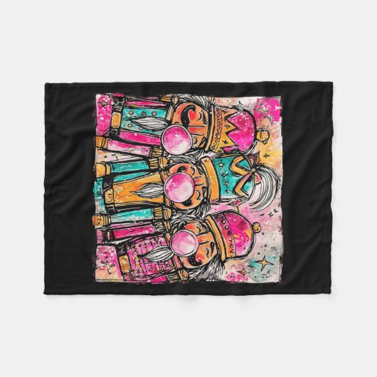 Retro Brushstroke Nutcracker Blowing Bubble Gum Ch Fleece Deken (Voorkant (Horizontaal))