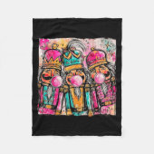 Retro Brushstroke Nutcracker Blowing Bubble Gum Ch Fleece Deken (Voorkant)