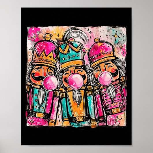 Retro Brushstroke Nutcracker Blowing Bubble Gum Ch Poster (Voorkant)