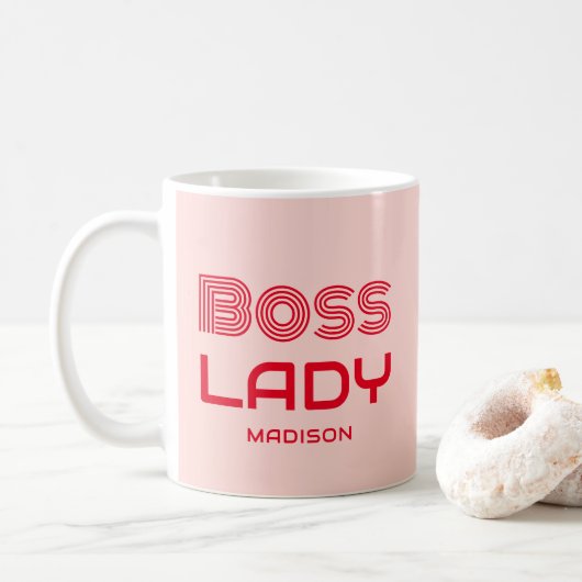 Retro Bss Lady Pink en Red op maat Koffiemok (Met donut)