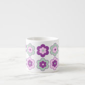 Retro Bubbel Bloemen (Paars en Groen) Patroon Espresso Kop (Voorkant)