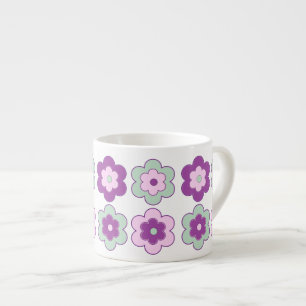 Retro Bubbel Bloemen (Paars en Groen) Patroon Espresso Kop