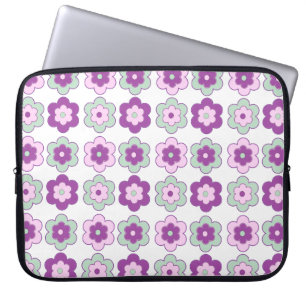 Retro Bubbel Bloemen (Paars en Groen) Patroon Laptop Sleeve